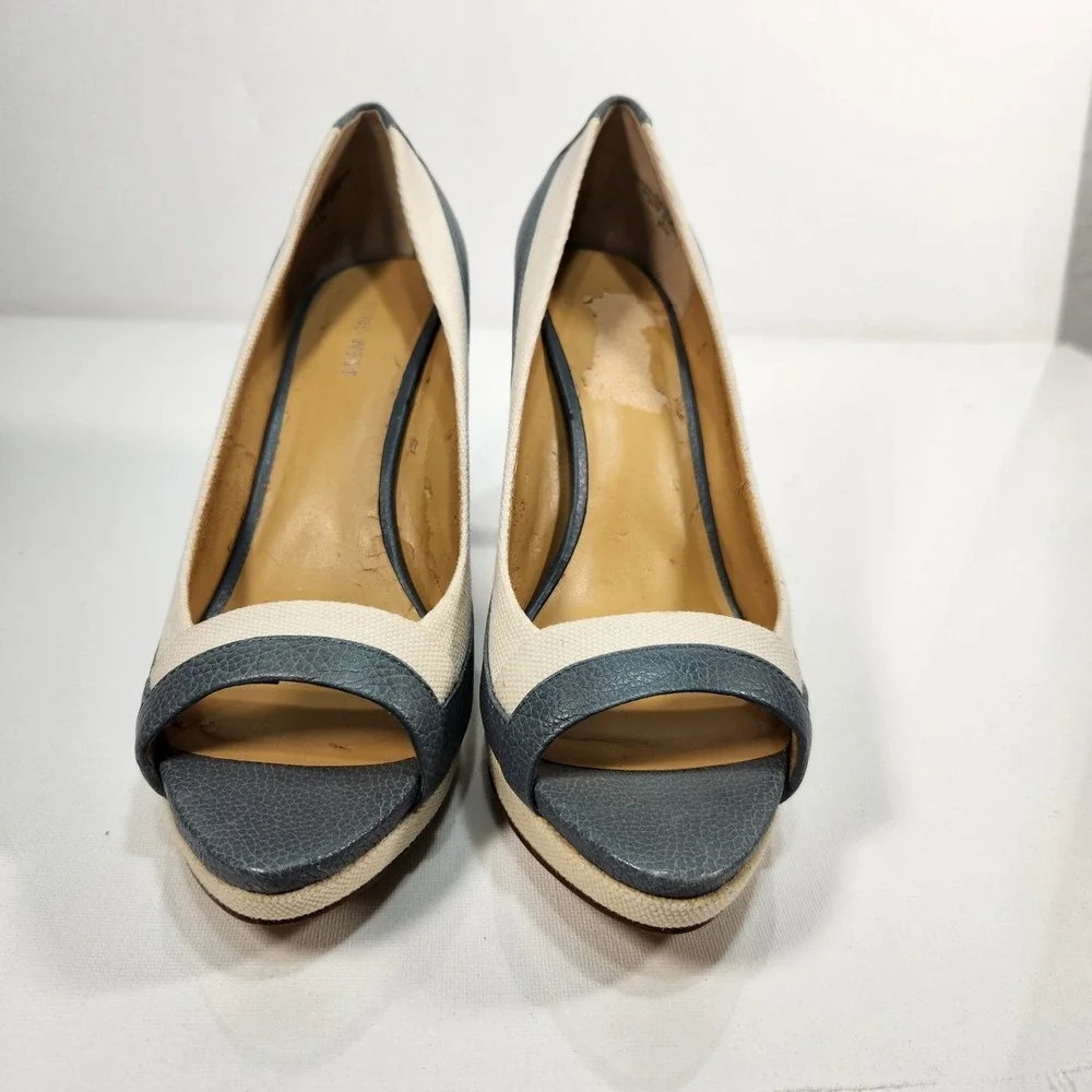 Nine West Duanao Womens Heels Blue / White Textile Leather Size US 9.5M‎
